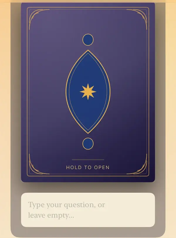 The Hafez Faal in the Mind coach: the closed book marked Hold to open, and the optional question field beneath it.